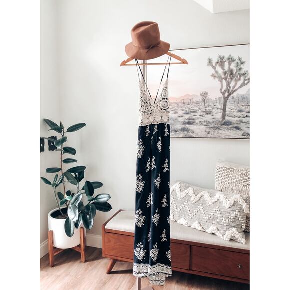 Chasing the Clouds boho goddess crochet top babydoll Flowy maxi dress M - Picture 3 of 11